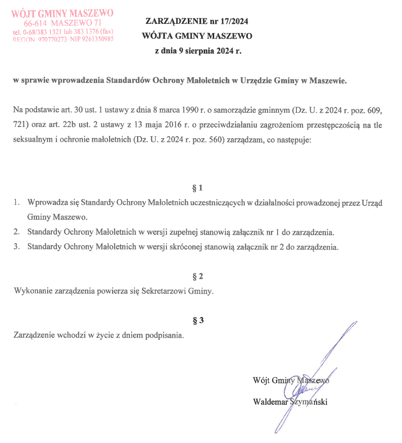 Zarządzenie nr 17_2024 Wójta Gminy Maszewo
